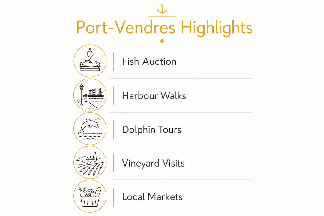Infographic listing main attractions and activities in Port-Vendres