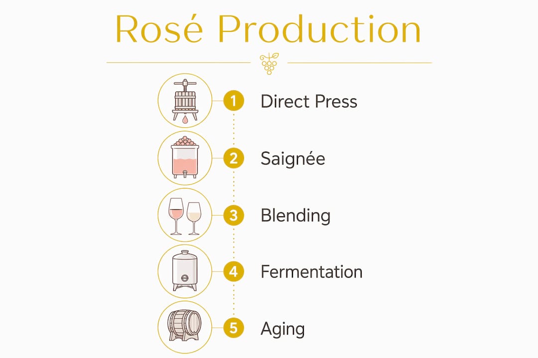 Infographic illustrating French rosé wine production methods