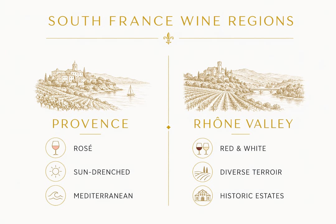 Infographic comparing Provence and Rhône Valley wine regions