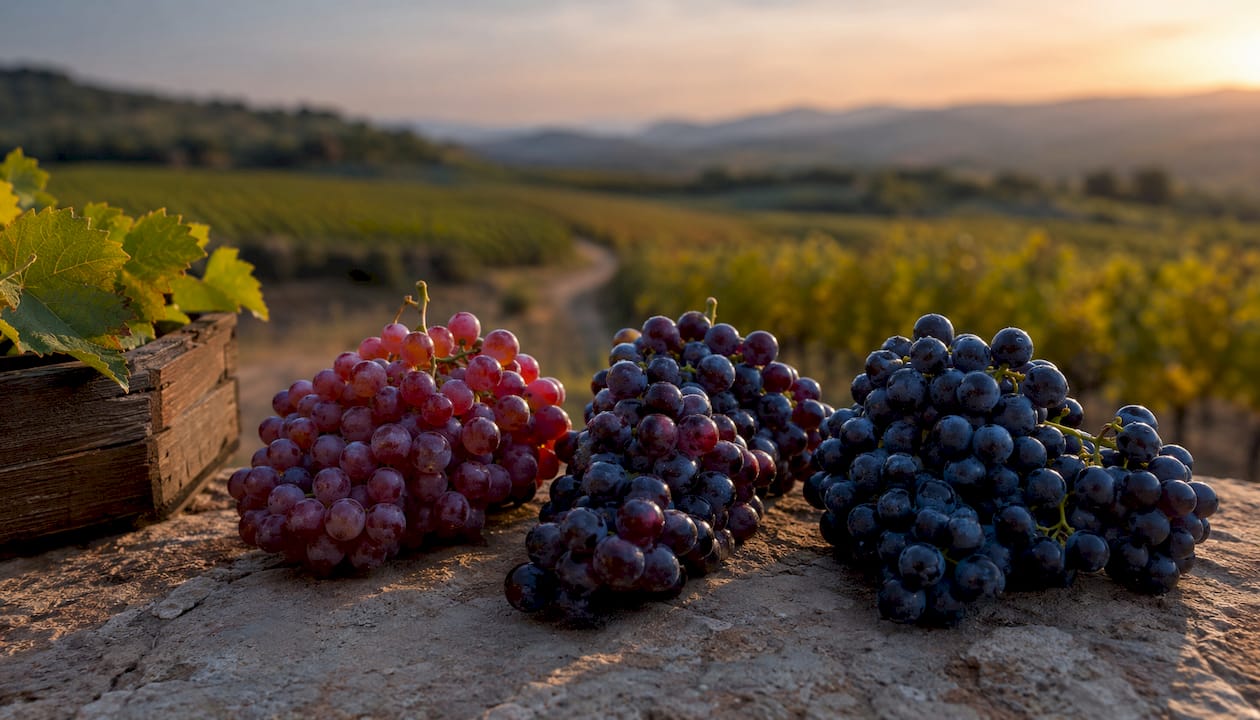 Three grape types for GMS blend close-up