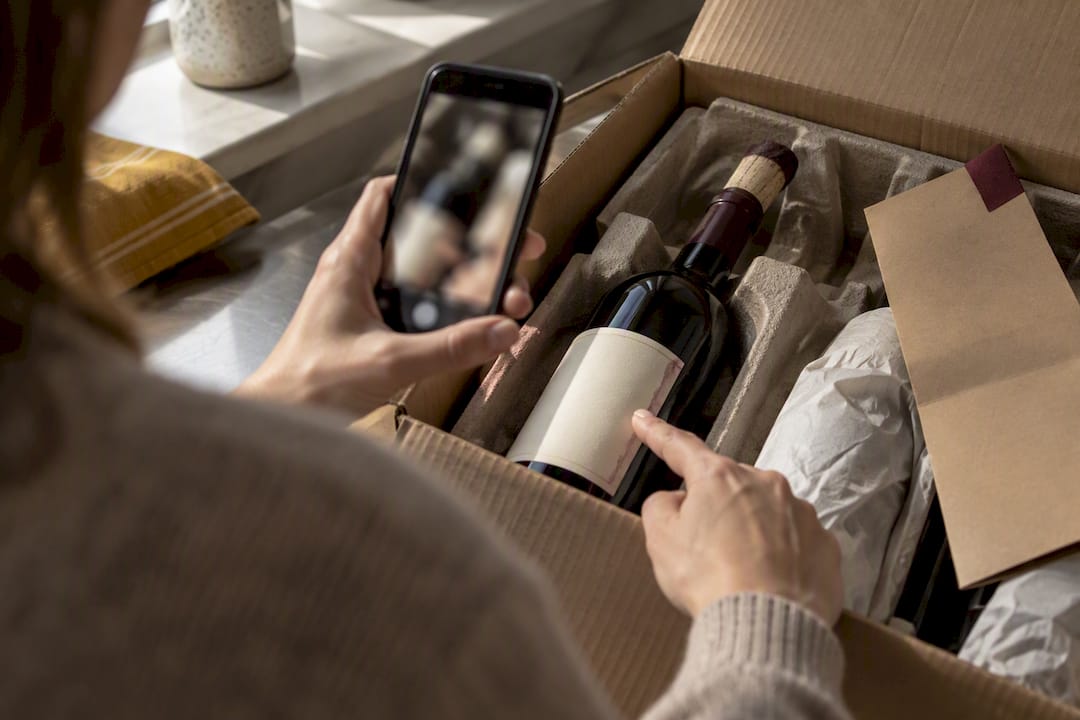 Hands documenting a damaged wine delivery