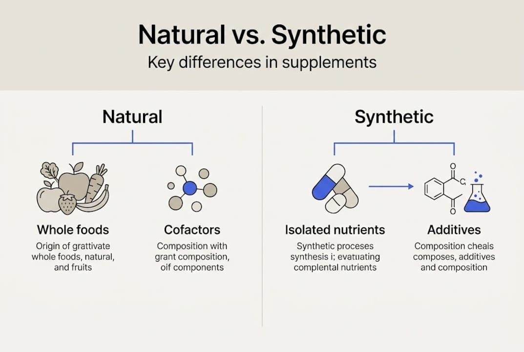 Infographic comparing natural and synthetic supplements