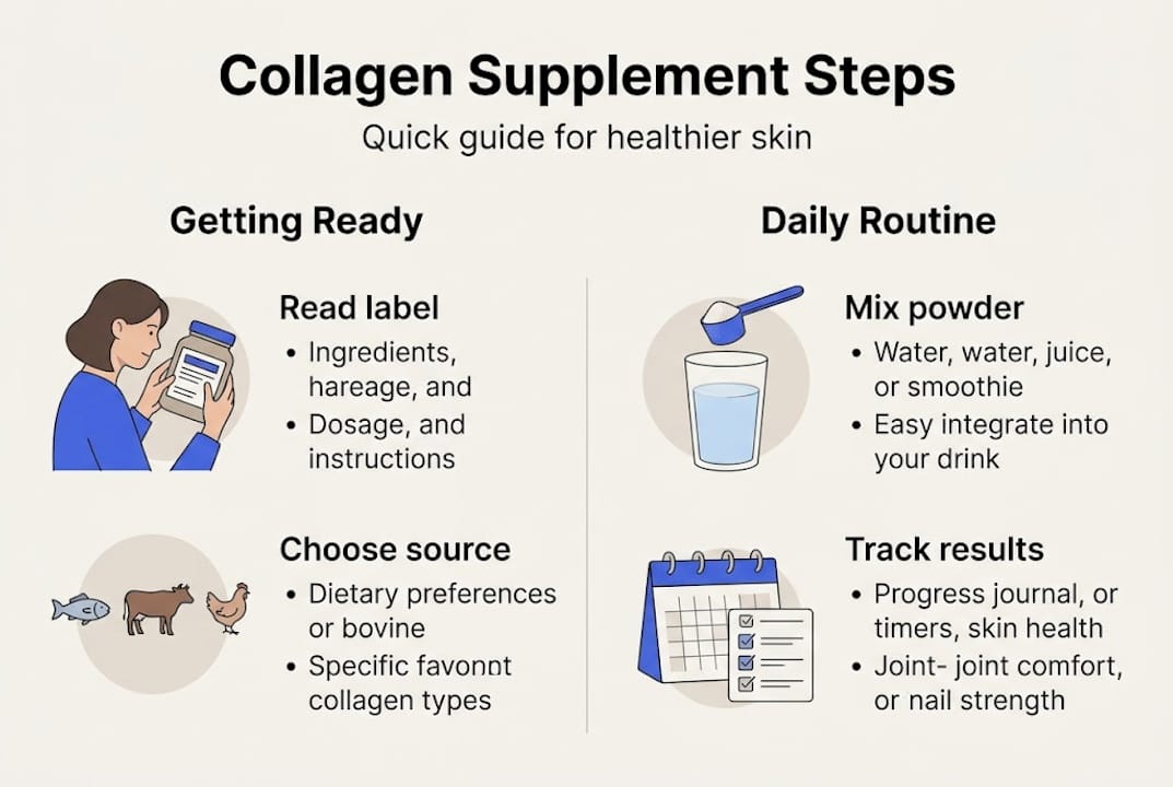 Infographic summarizing basic collagen supplement steps