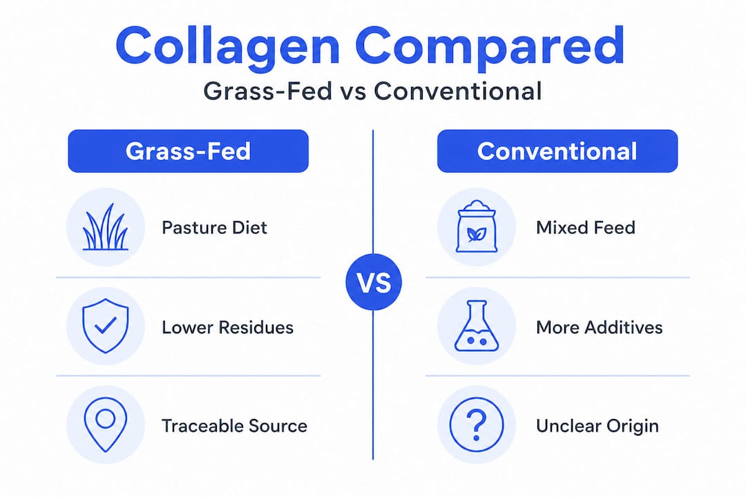 Infographic comparing grass-fed and conventional collagen
