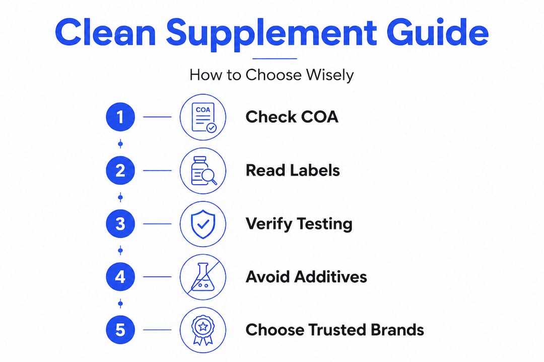 Vertical-flow infographic for clean supplement selection