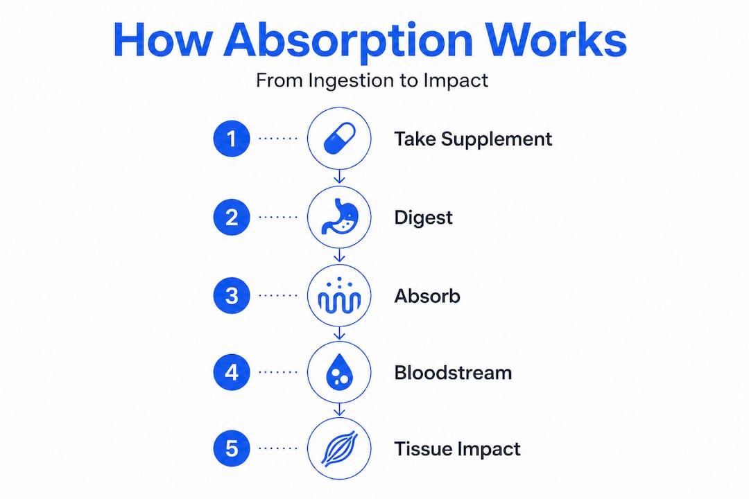 Infographic showing supplement absorption process steps