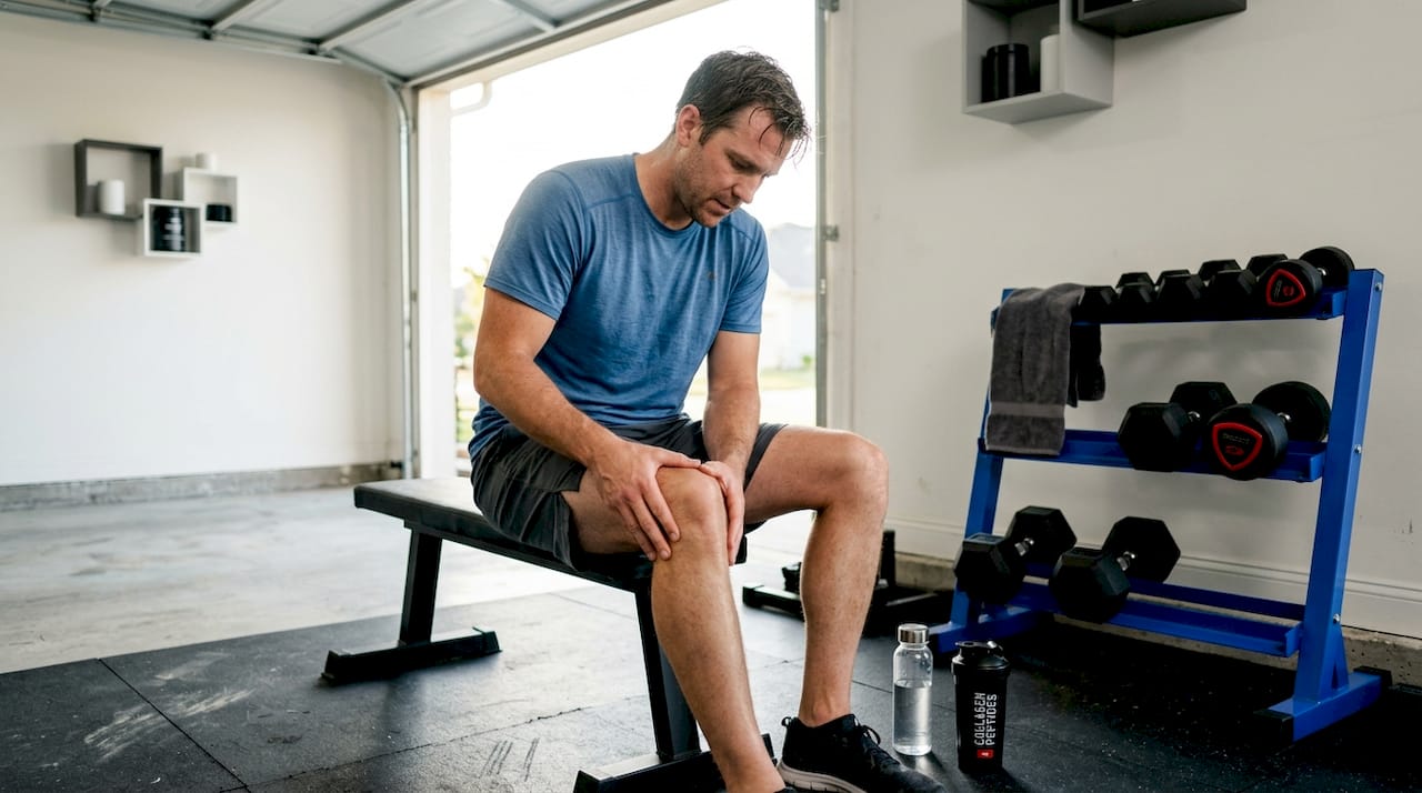 Man using collagen peptides after exercise