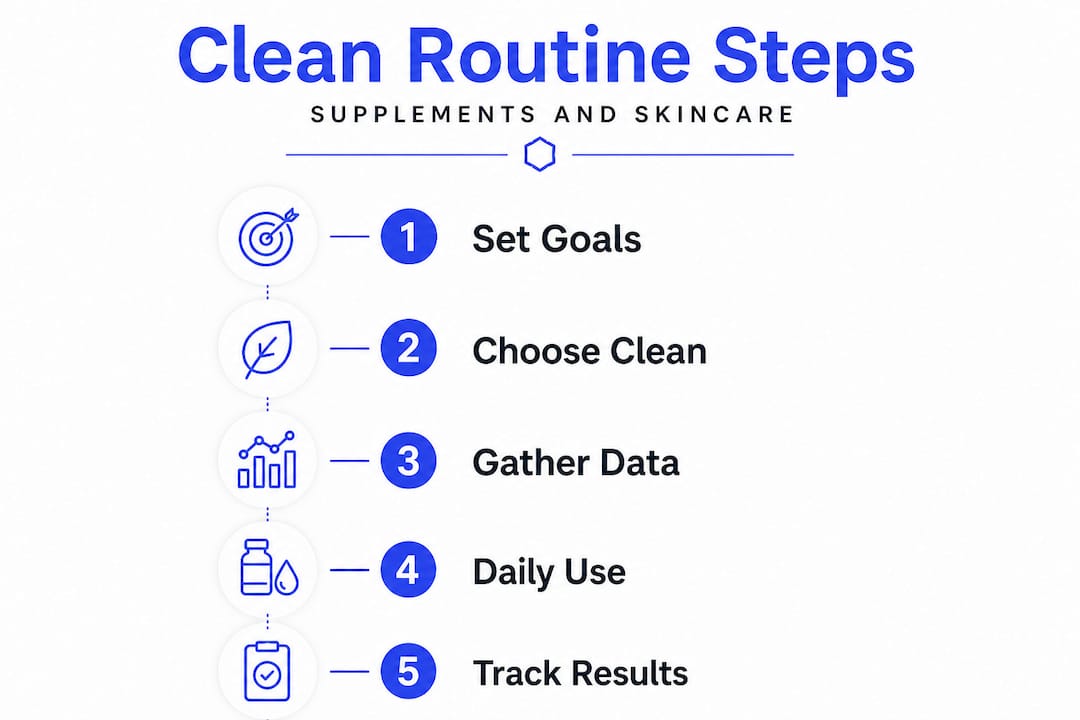 Infographic shows clean supplement and skincare routine steps