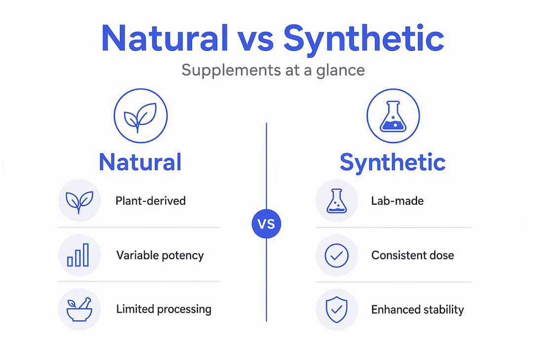 Infographic comparing natural and synthetic supplement features