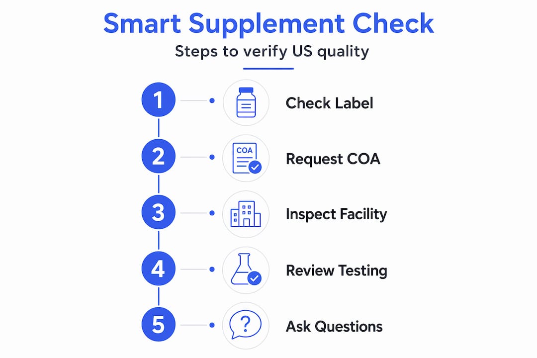 Infographic showing steps to verify supplement sourcing