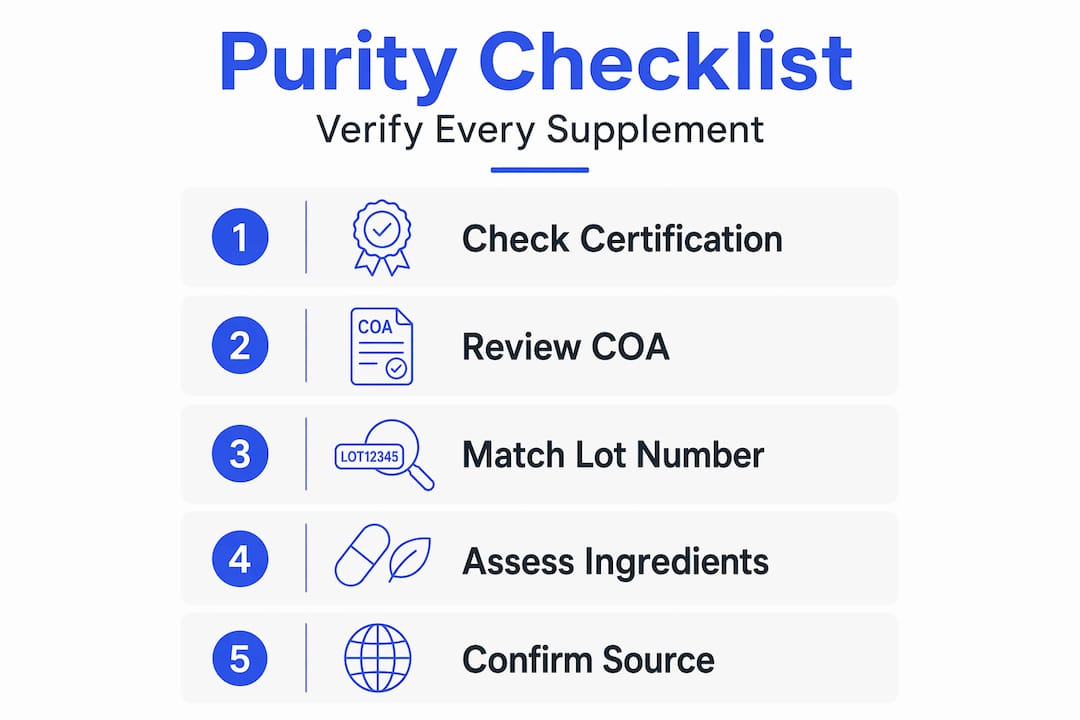 Infographic of five supplement purity verification steps
