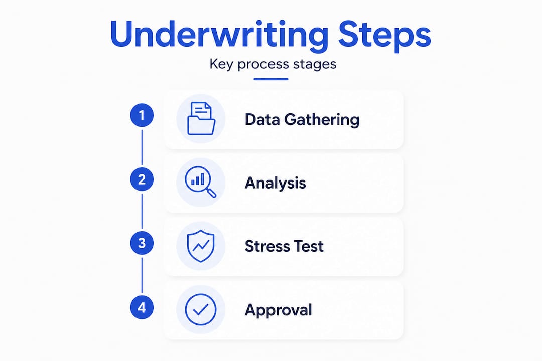 Vertical infographic with main underwriting steps