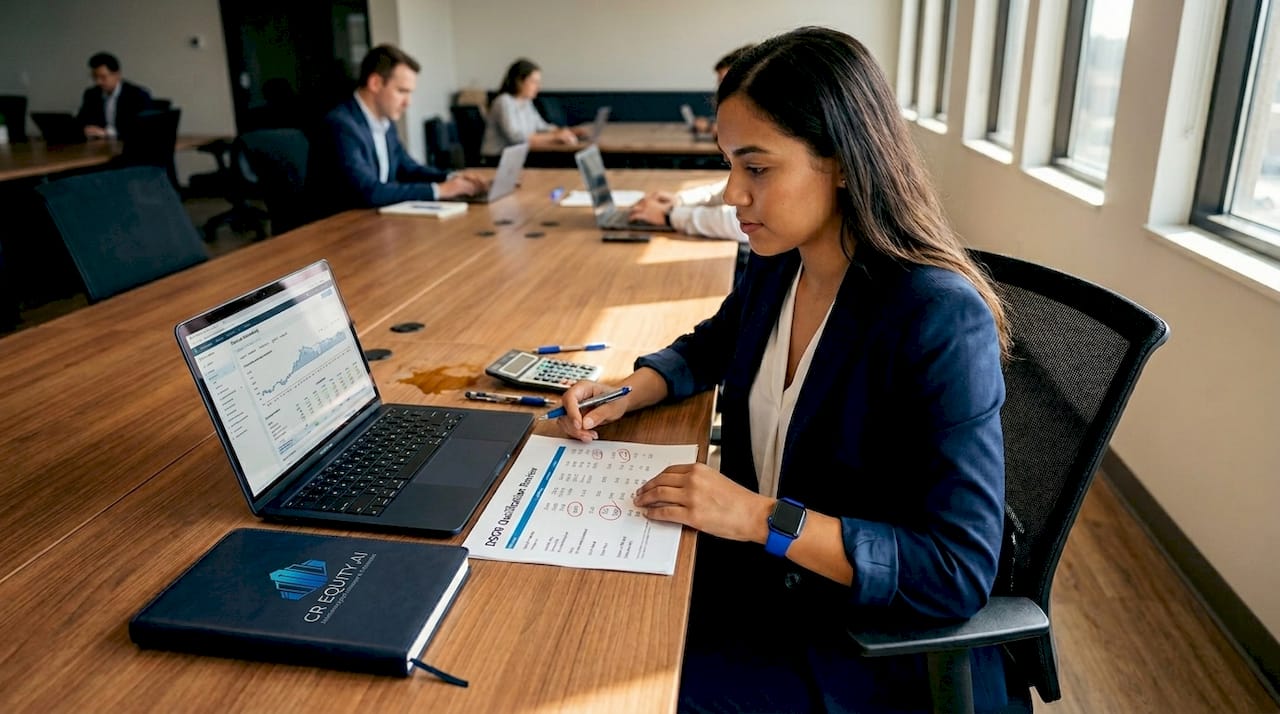 Person checks DSCR numbers in shared workspace