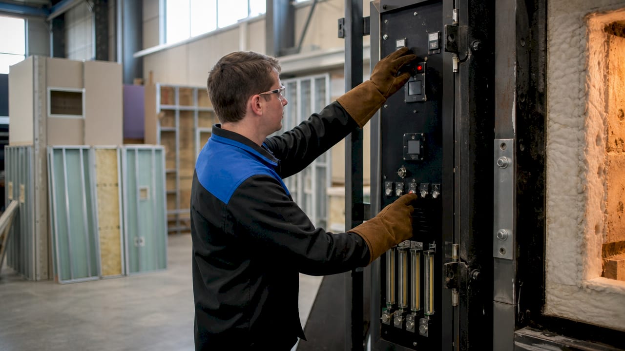 Hands operating fire resistance furnace controls