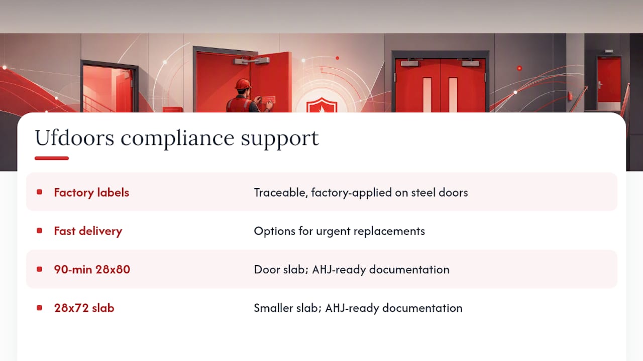How Ufdoors Supports Fire Door Labeling Compliance — overview diagram