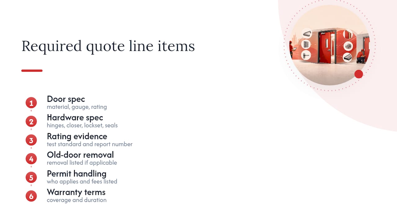 Six required fire door quote fields