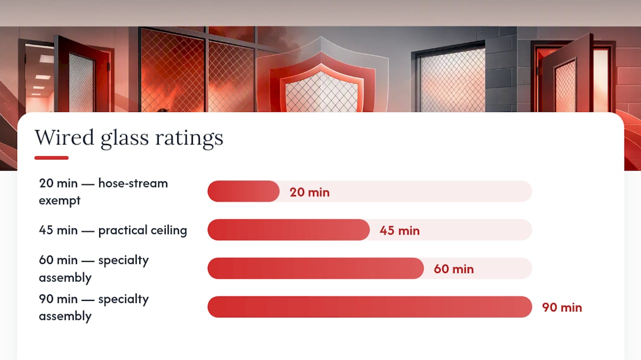 Wired glass fire rating thresholds diagram