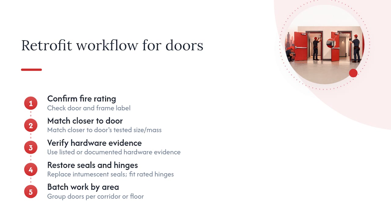 Fire door retrofit verification workflow