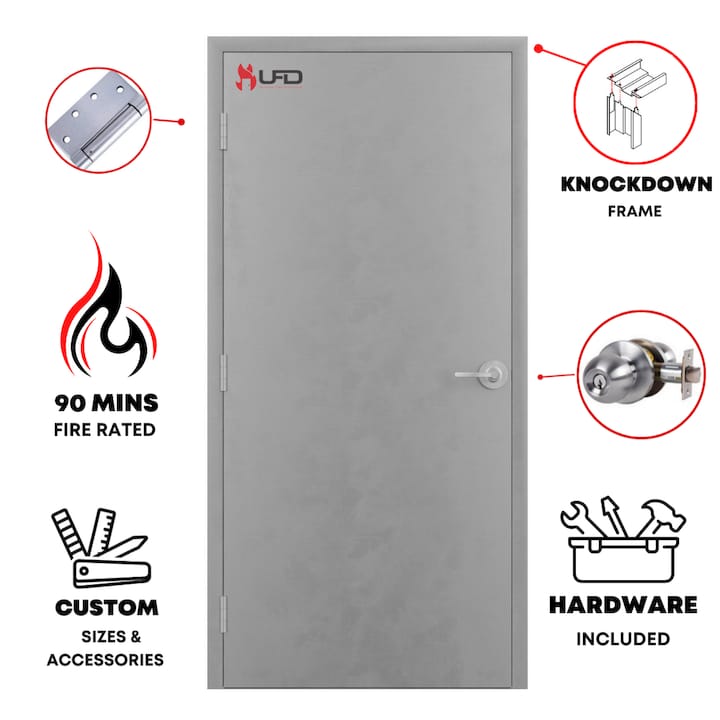 32 x 84 Steel Door Unit – Commercial Flush Hollow Metal Door with Frame, Self-Closing Hinges & Cylindrical Lockset