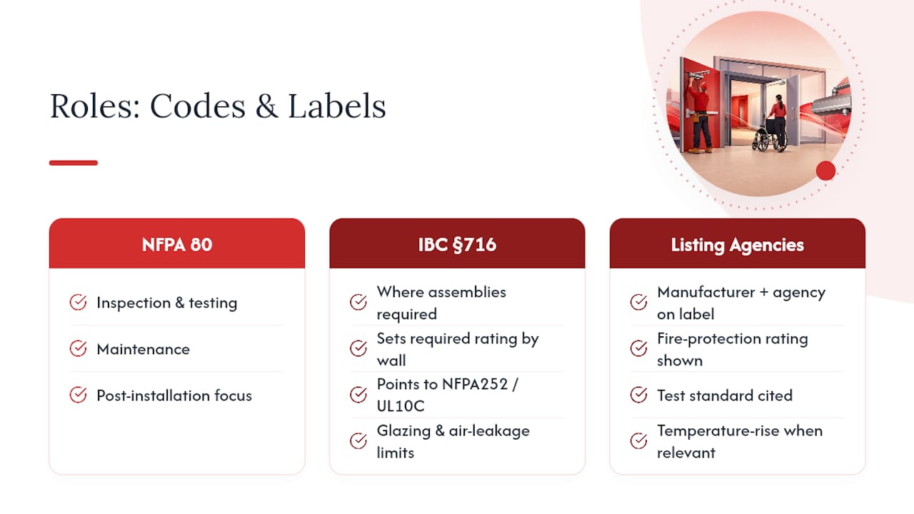 Roles of NFPA 80 IBC and listing agencies