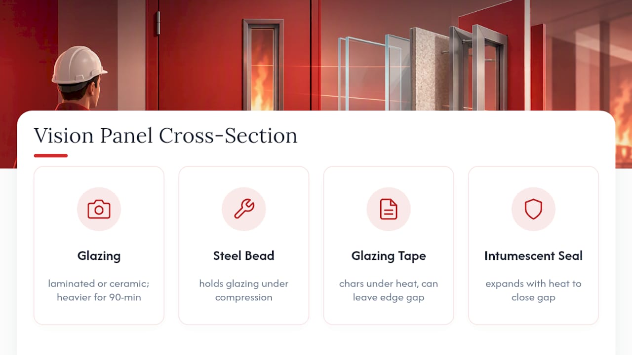 Fire-rated vision panel component cross-section