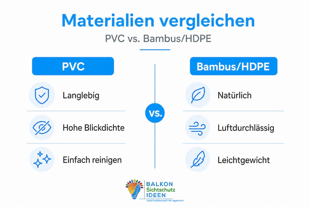 Sichtschutzmatte für Balkon und Terrasse optimal nutzen 7 Infografik: Materialien für Sichtschutzmatten im Vergleich