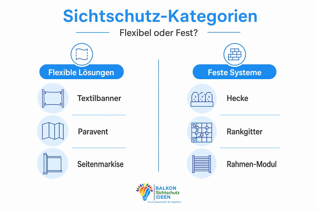 Sichtschutz für Balkon und Terrasse individuell gestalten 7 Übersichtsgrafik: Die wichtigsten Sichtschutzarten im Vergleich