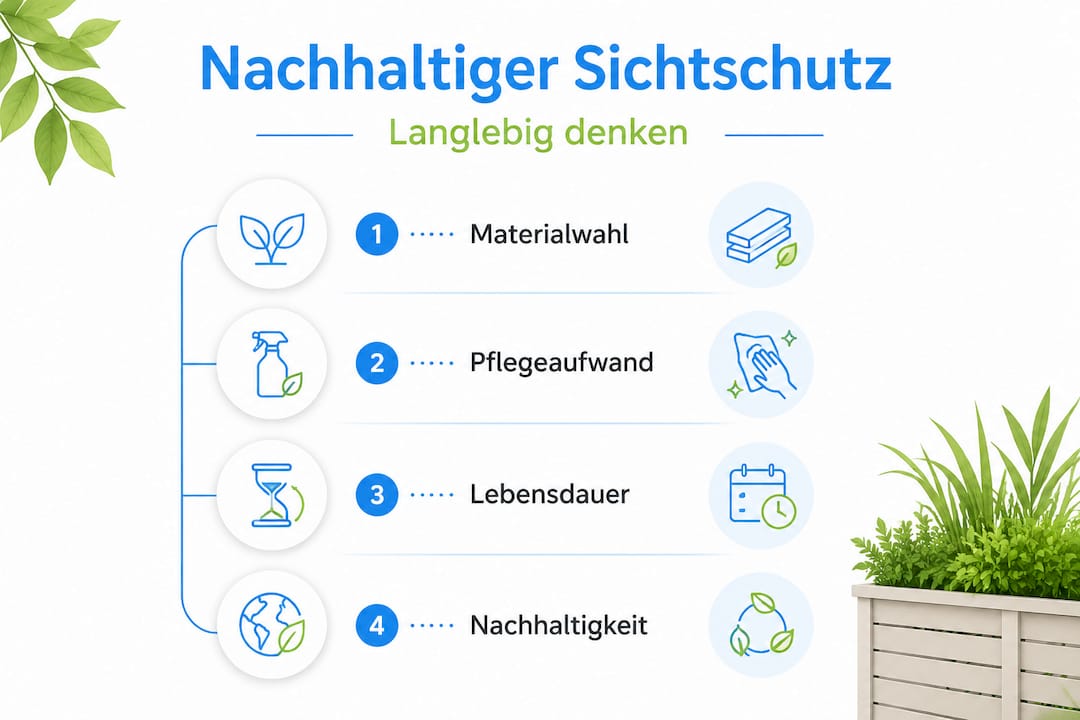 Nachhaltiger Sichtschutz für Balkon und Terrasse 8 Infografik: Die 4 Schritte zu einem nachhaltigen Sichtschutz