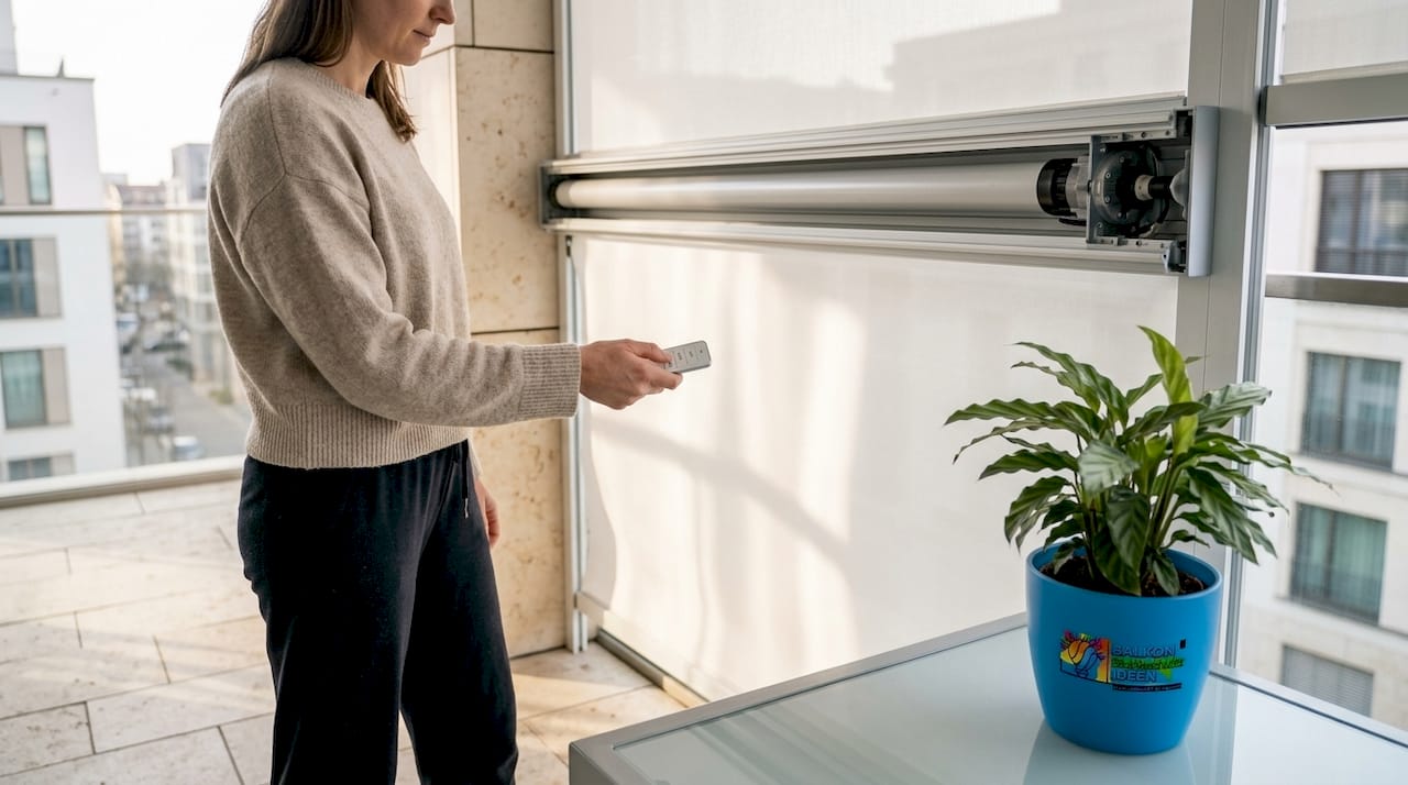 Rollo oder Vorhang am Balkon: Die beste Wahl 7 Das elektrische Rollo lässt sich bequem mit der Fernbedienung steuern.