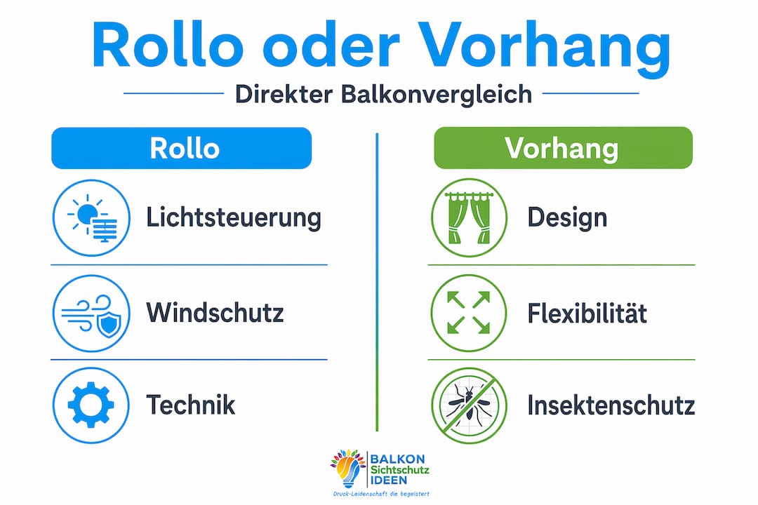 Rollo oder Vorhang am Balkon: Die beste Wahl 8 Infografik: Rollos oder Vorhänge – welcher Sichtschutz eignet sich besser für den Balkon?