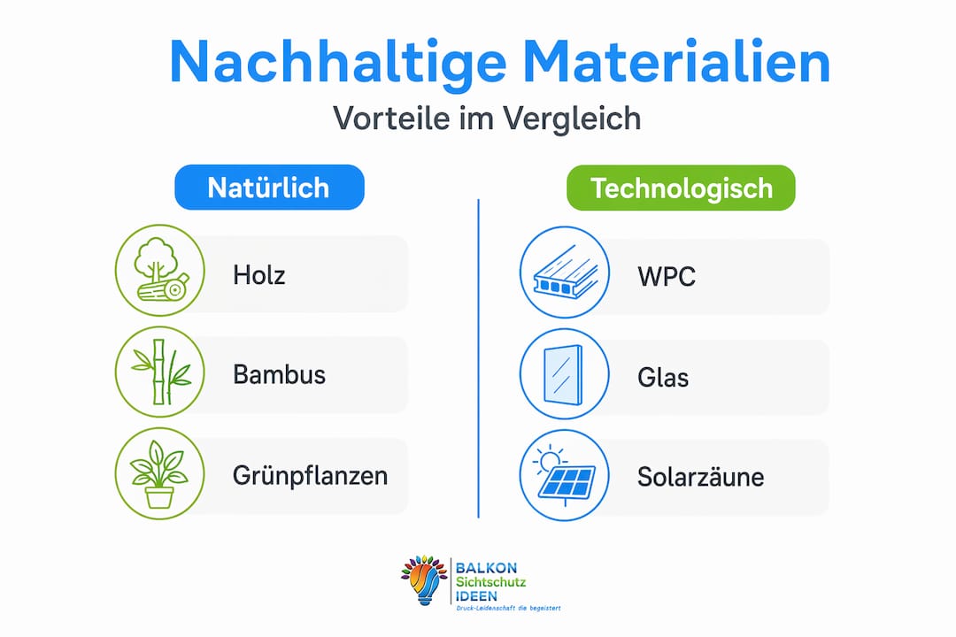 Entwicklung moderner Sichtschutzsysteme 2026 8 Vergleich der umweltfreundlichsten Materialien für Sichtschutzzäune – eine Übersicht als Infografik