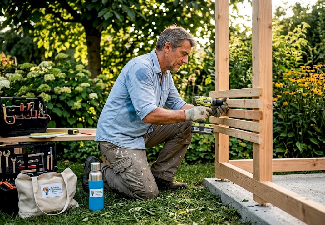 Kostenfaktoren beim Sichtschutz: Der komplette Überblick 4 Ein Mann bringt neue Holzlatten am Gartenzaun an.