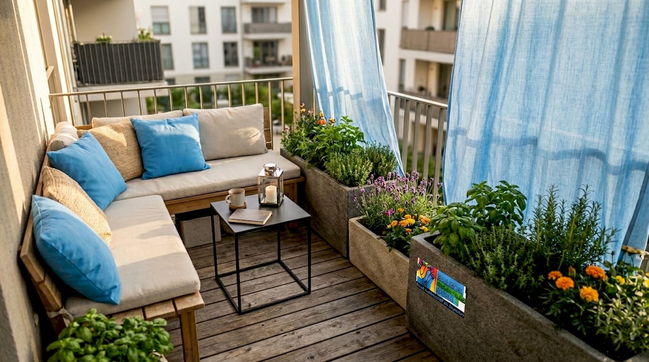 Balkondekoration Ideen 2026: Trends und Tipps 3 Ein zeitgemäß gestalteter Balkon mit verschiedenen Sitzbereichen und üppiger Bepflanzung lädt zum Entspannen und Verweilen ein.