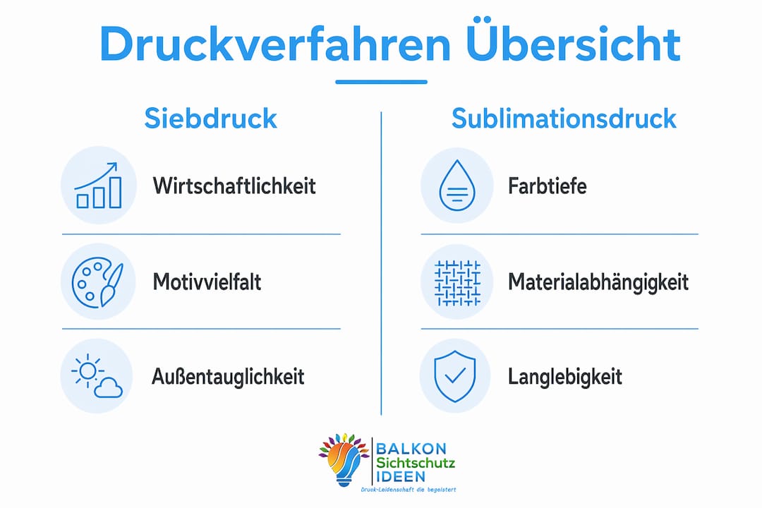 Printverfahren für Sichtschutz erklärt: Der Praxisguide 4 Infografik: Siebdruck und Sublimationsdruck im Vergleich