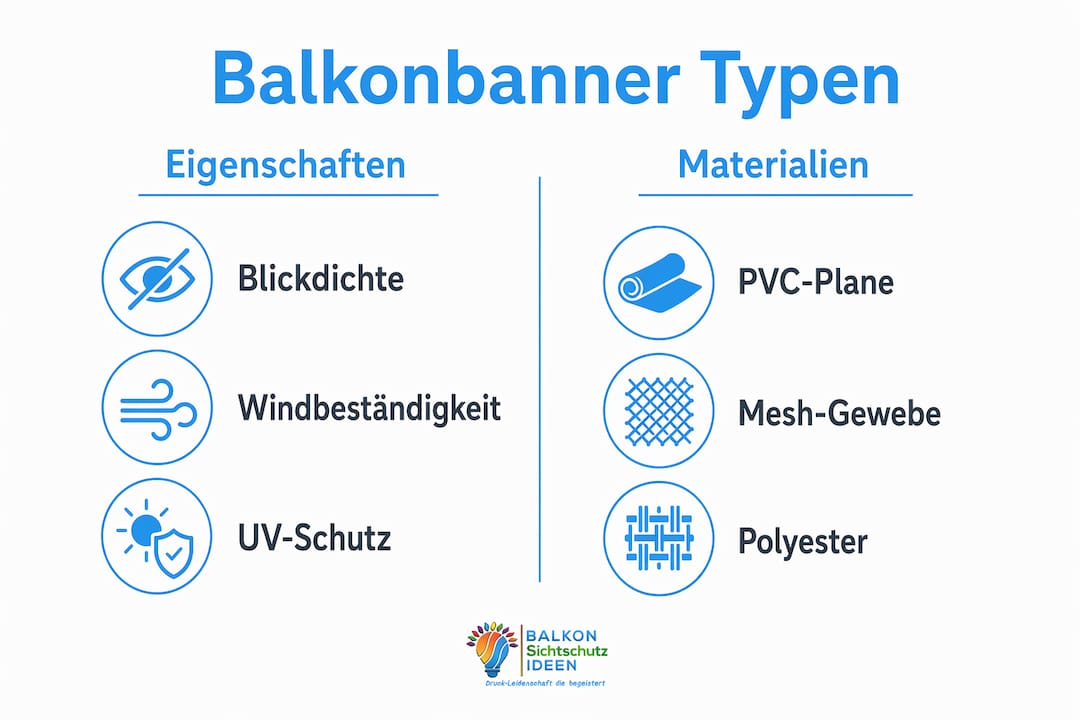 Balkon-Bannermodelle: Arten, Materialien und Tipps 5 Übersichtliche Infografik: Die beliebtesten Balkonbanner im Vergleich