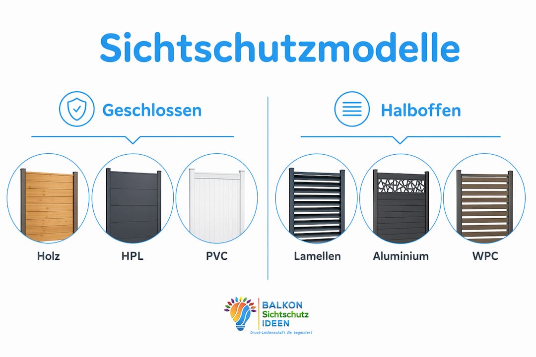 Modellwahl beim Sichtschutz: Der Ratgeber für Balkon 7 Vergleichsgrafik: Geschlossene oder halboffene Sichtschutzelemente – welches Modell passt besser zu Ihrem Garten?