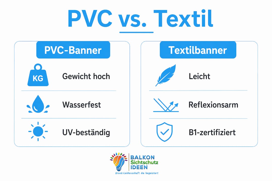 PVC und Textilbanner: Unterschiede, die wirklich zählen 4 Infografik: Gegenüberstellung von PVC- und Textilbannern