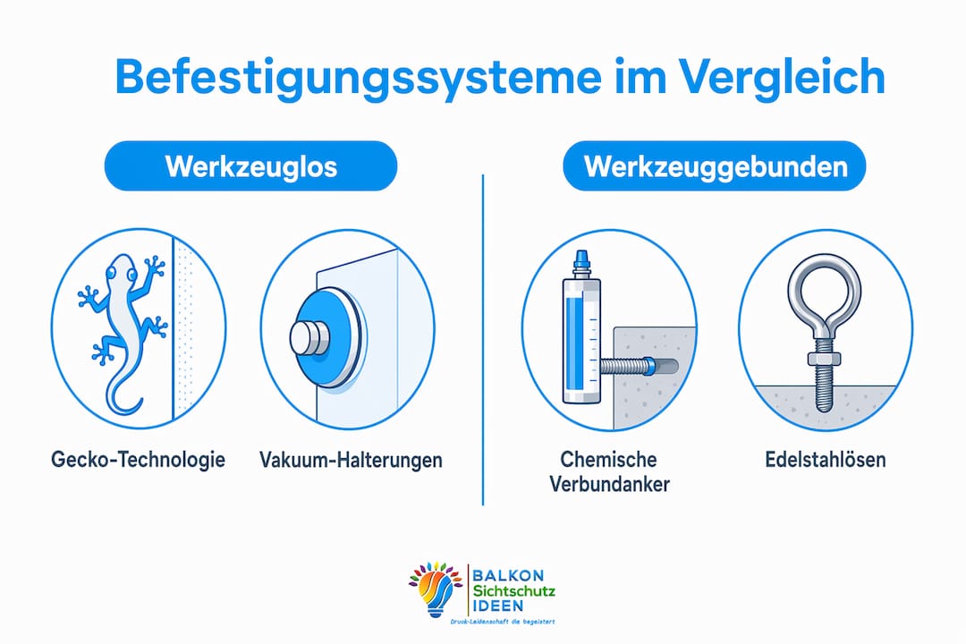 Funktion spezieller Befestigungssysteme für Balkone 5 Infografik: Überblick über verschiedene Befestigungsarten für Balkone