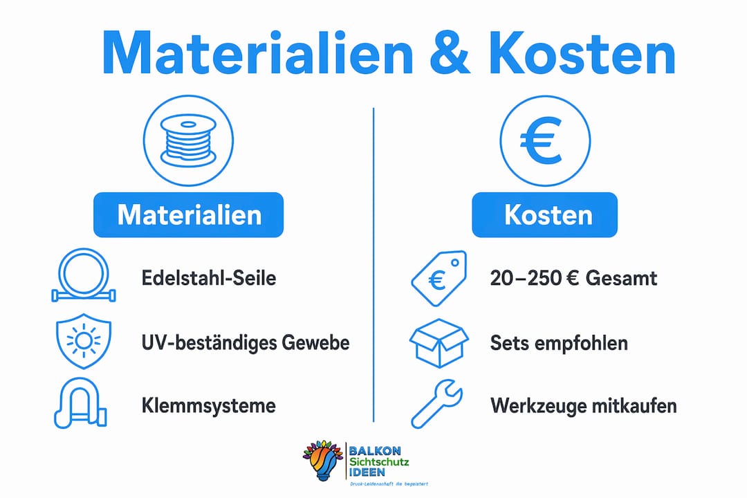 Balkondekoration sicher befestigen: der Praxisleitfaden 5 Übersicht: Materialien und Kosten für eine gelungene Balkongestaltung auf einen Blick