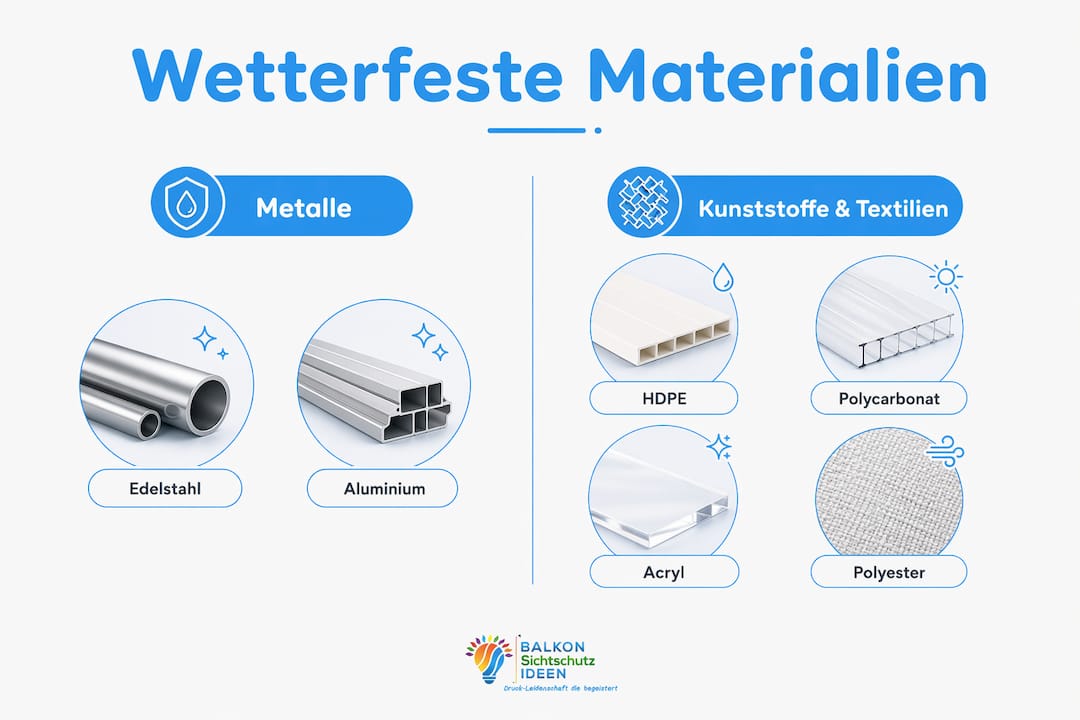 Was sind wetterfeste Materialien für den Außenbereich? 7 Infografik: Wetterbeständige Materialien im Vergleich