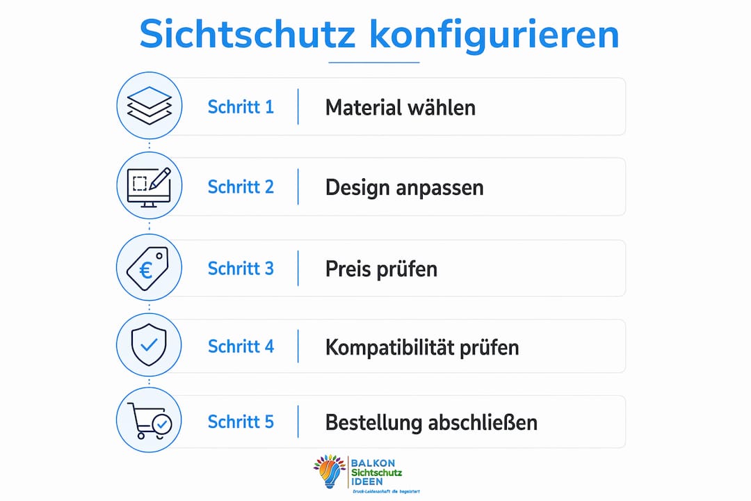 Sichtschutzkonfigurator online: Was er ist und wie er hilft 3 Grafik: So nutzen Sie unseren Sichtschutz-Konfigurator Schritt für Schritt