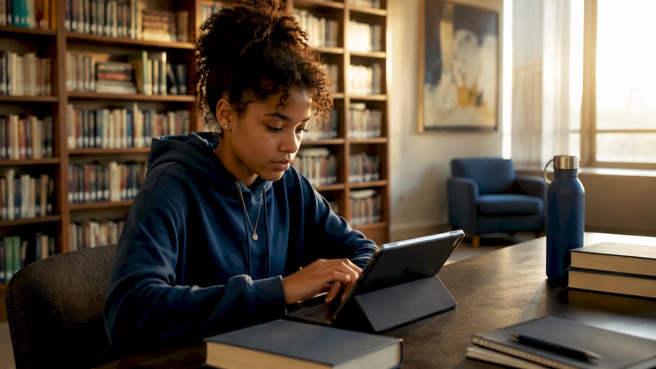 Teen student engaged in simulated phishing training