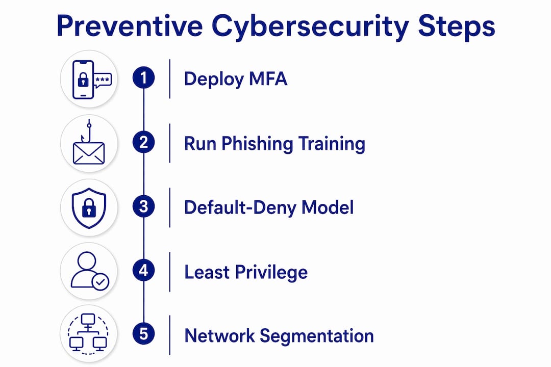 Infographic showing preventive cybersecurity key steps
