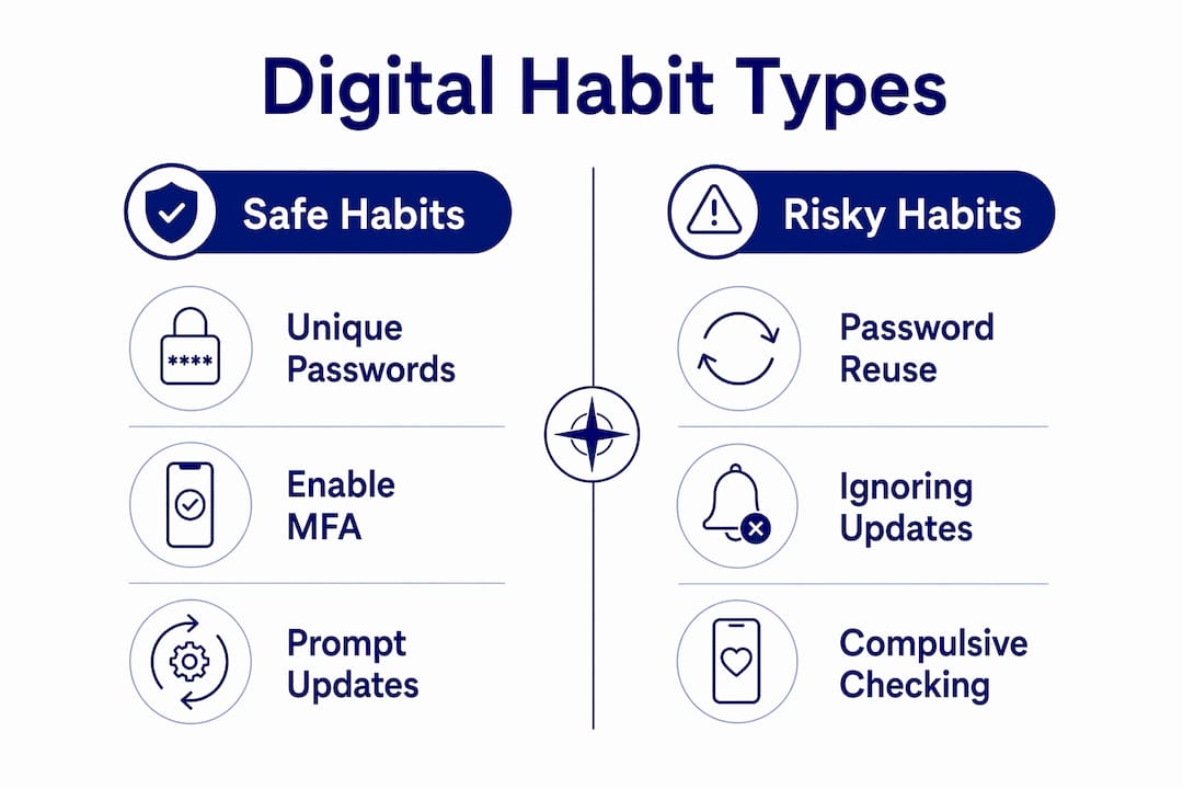 Infographic comparing safe and risky digital habits