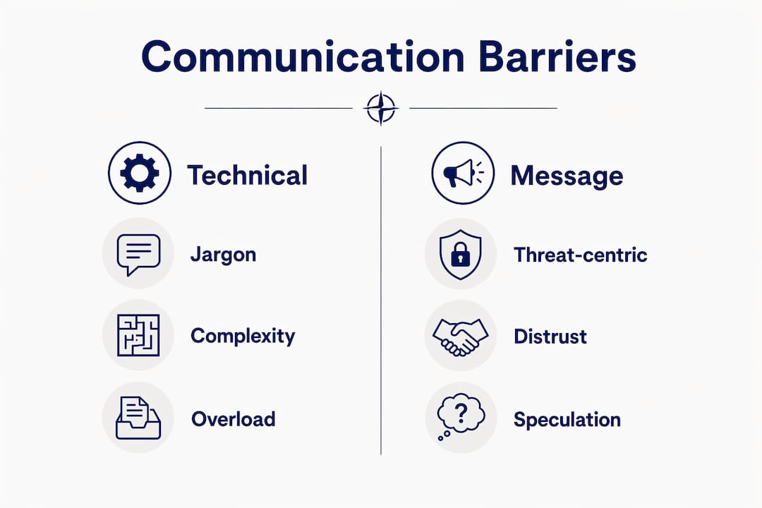 Infographic showing cybersecurity communication barriers