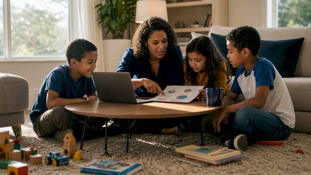 Family discussing online monitoring tools at home