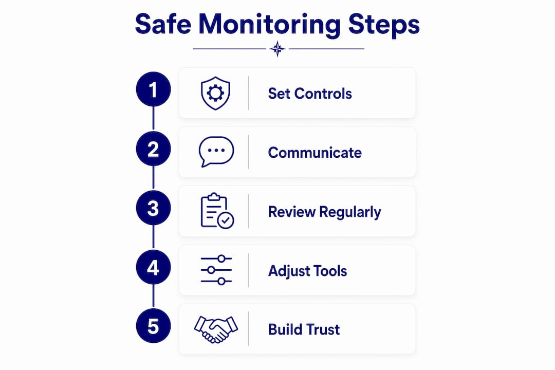 Infographic illustrating five key safe monitoring steps