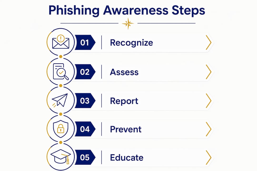 Infographic displaying phishing awareness steps