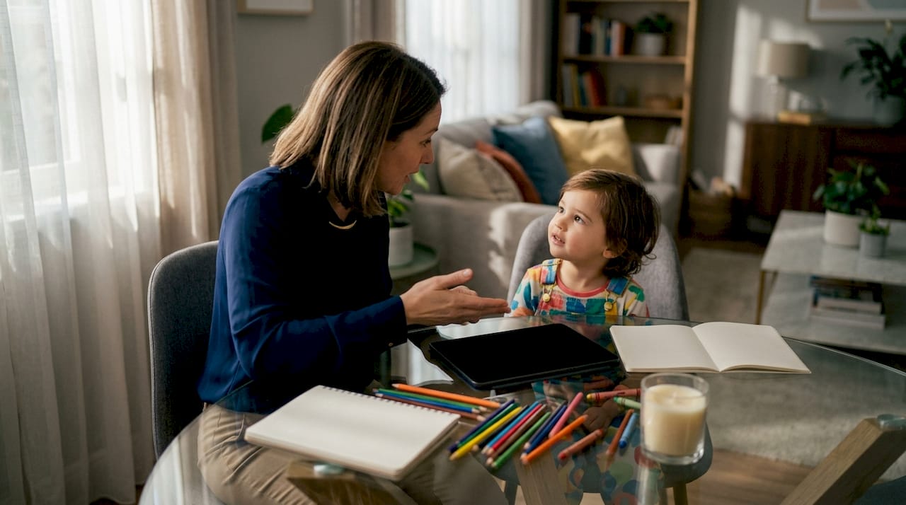 Parent teaching child about digital safety