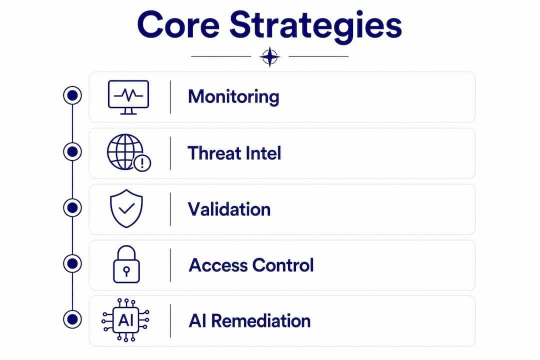 Infographic showing core strategies of proactive cyber defence